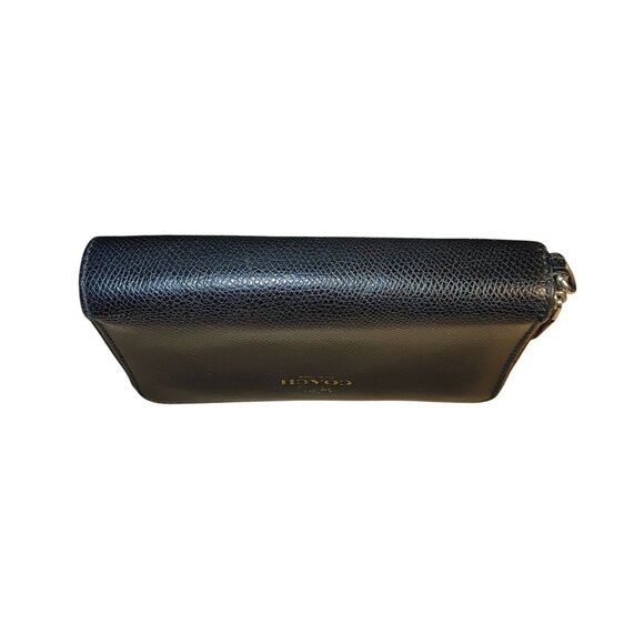 Coach Black Leather Zip Wallet Double Gold Tone Hardware Card Slots ID Window - Picture 11 of 14